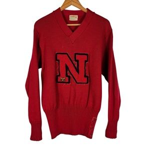 Vintage 50s Coane University Nebraska Cornhuskers Letterman Red Adult 44 Sweater